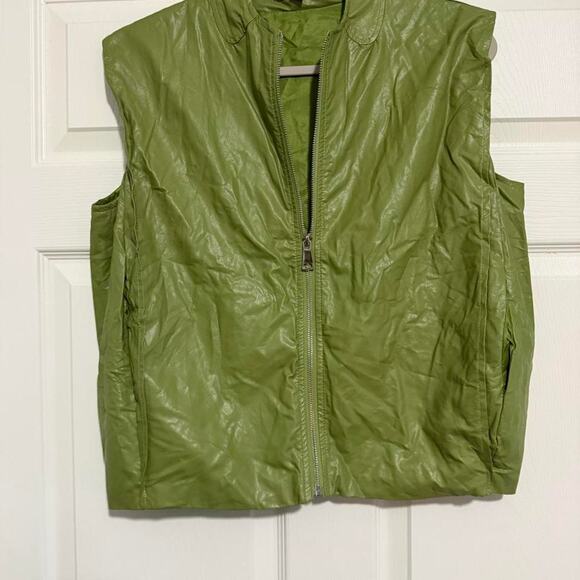 unbranded Jackets & Blazers - 36.5 Green Faux Leather Moto Vest Women’s L Y2K Zip Up Biker Motorcycle
